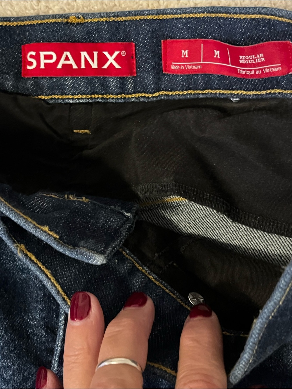 SPANX Authentic 360 High Rise Wide Leg Jeans Dark Medium Wash M 8/10 - Picture 11 of 14